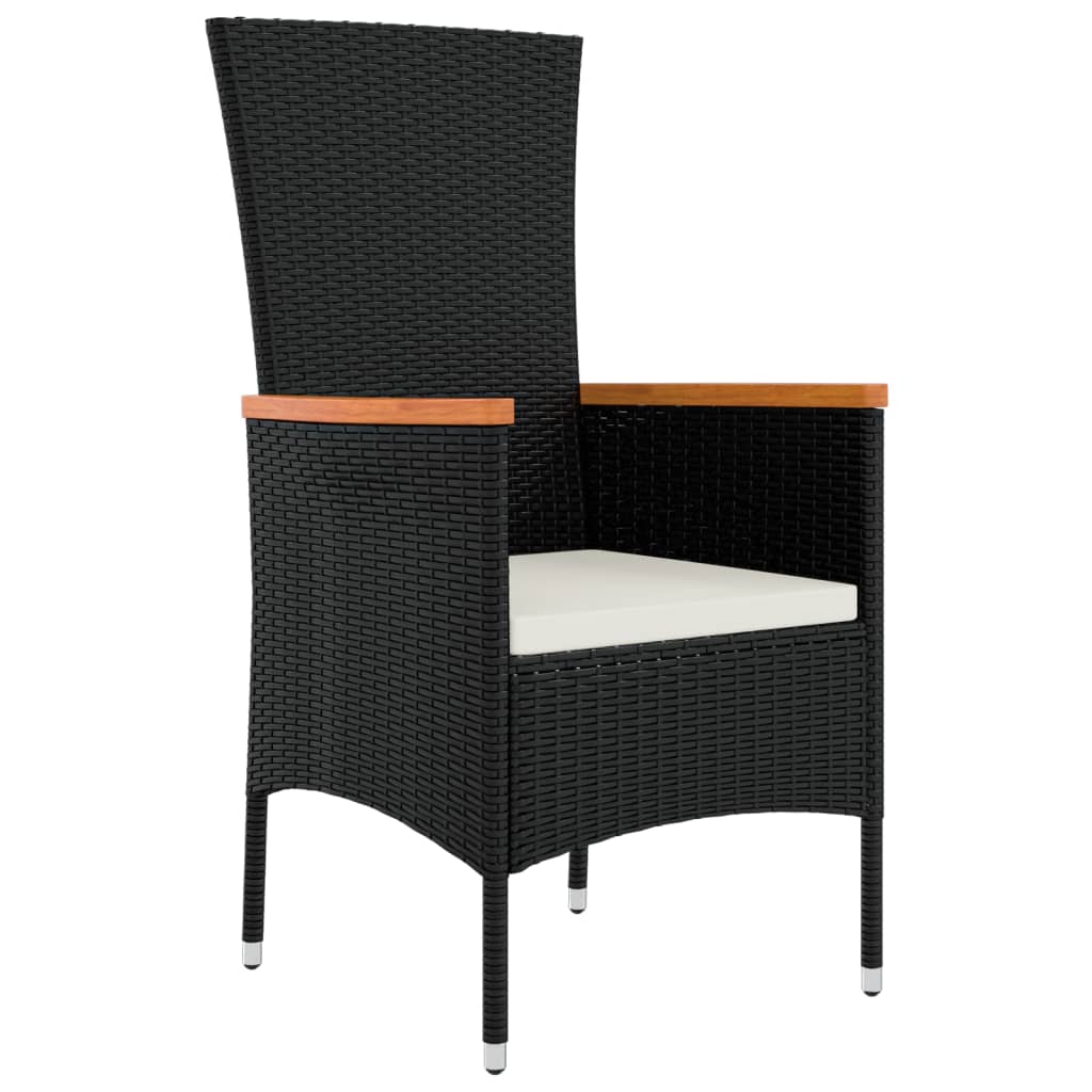 vidaXL 3-tlg. Garten-Essgruppe mit Kissen Schwarz Poly Rattan