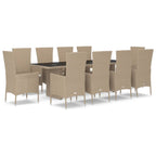 vidaXL 11-tlg. Garten-Essgruppe mit Kissen Beige Poly Rattan