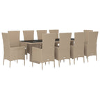 vidaXL 11-tlg. Garten-Essgruppe mit Kissen Beige Poly Rattan