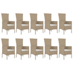 vidaXL 11-tlg. Garten-Essgruppe mit Kissen Beige Poly Rattan