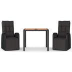 vidaXL 3-tlg. Garten-Essgruppe Schwarz Poly Rattan & Massivholz Akazie