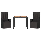 vidaXL 3-tlg. Garten-Essgruppe Schwarz Poly Rattan & Massivholz Akazie