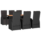 vidaXL 7-tlg. Garten-Essgruppe Schwarz Poly Rattan & Massivholz Akazie