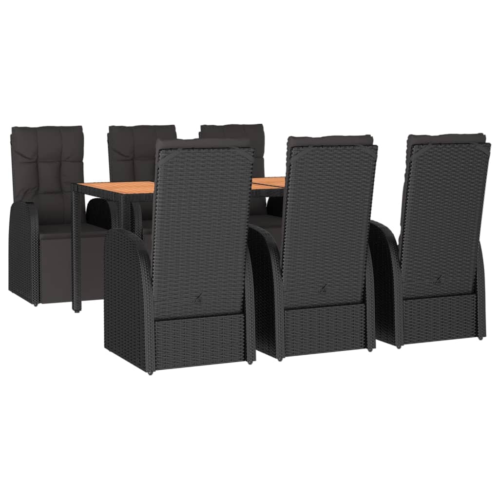 vidaXL 7-tlg. Garten-Essgruppe Schwarz Poly Rattan & Massivholz Akazie