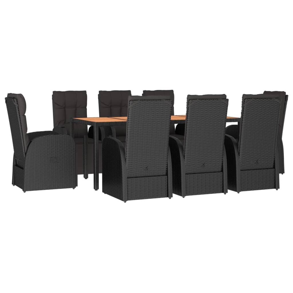 vidaXL 9-tlg. Garten-Essgruppe Schwarz Poly Rattan & Massivholz Akazie
