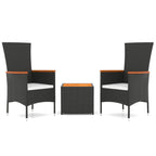 vidaXL 3-tlg. Garten-Lounge-Set Schwarz Poly Rattan Massivholz Akazie