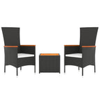 vidaXL 3-tlg. Garten-Lounge-Set Schwarz Poly Rattan Massivholz Akazie