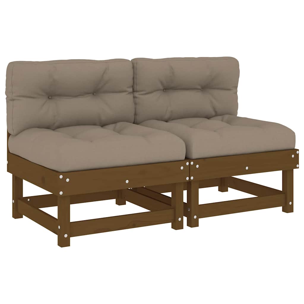 vidaXL Mittelsofas mit Kissen 2 Stk. Honigbraun Massivholz Kiefer