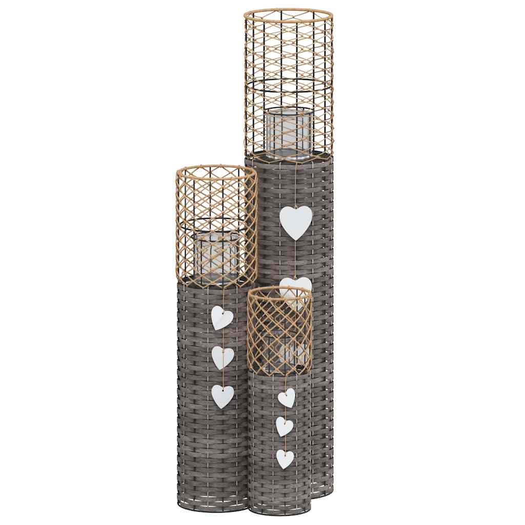 vidaXL Kerzenhalter 3 Stk. Grau Korbweide
