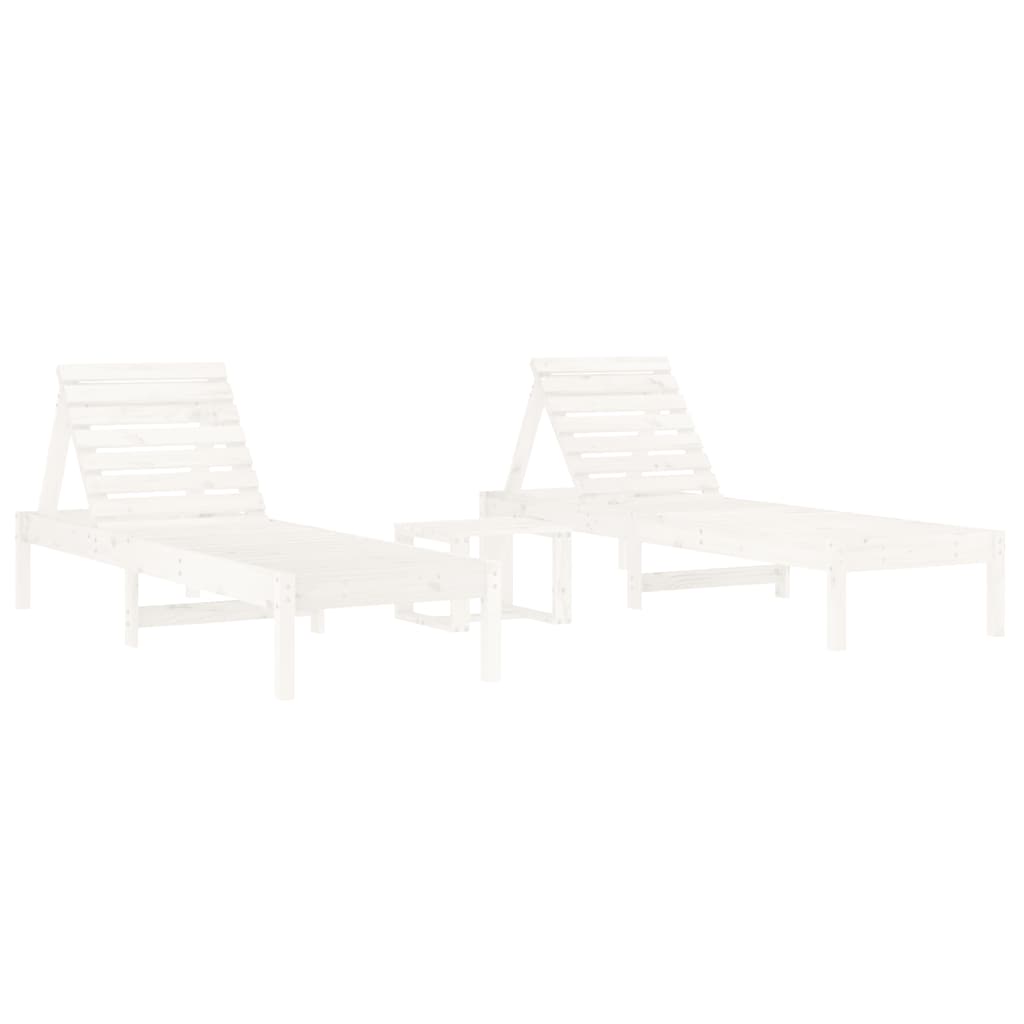 vidaXL Sonnenliegen 2 Stk. mit Tisch Weiß Massivholz Kiefer