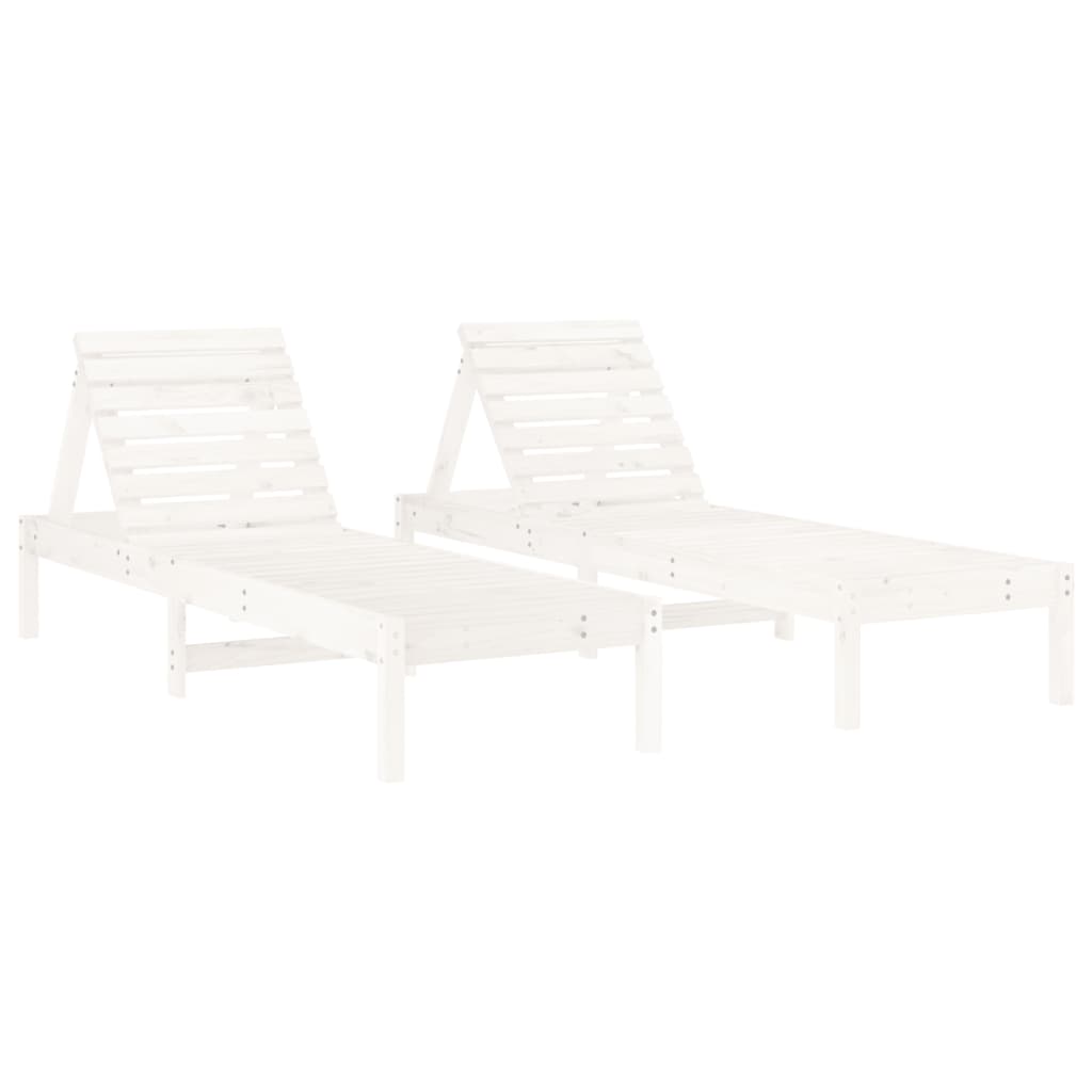 vidaXL Sonnenliegen 2 Stk. mit Tisch Weiß Massivholz Kiefer