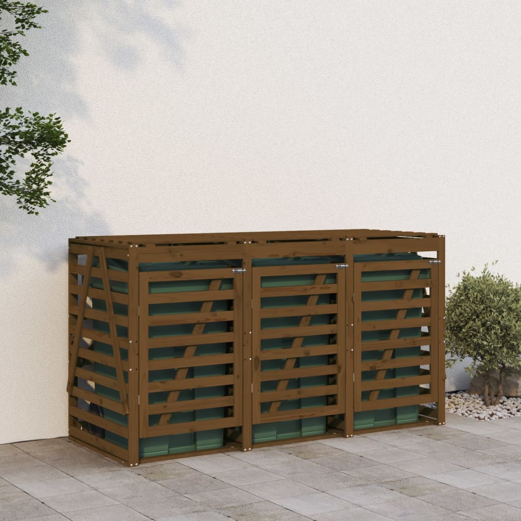 vidaXL Mülltonnenbox für 3 Tonnen Honigbraun Massivholz Kiefer