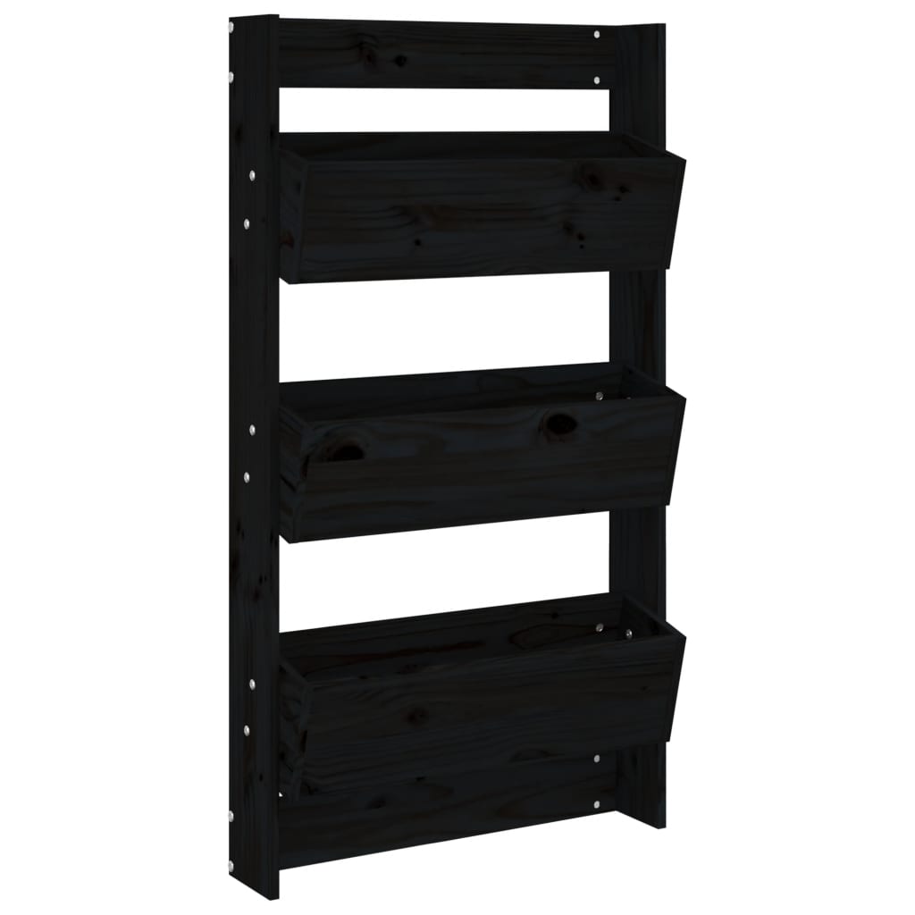 vidaXL Wand-Pflanzkübel 3 Fächer 60x18,5x110 cm Schwarz Kiefernholz