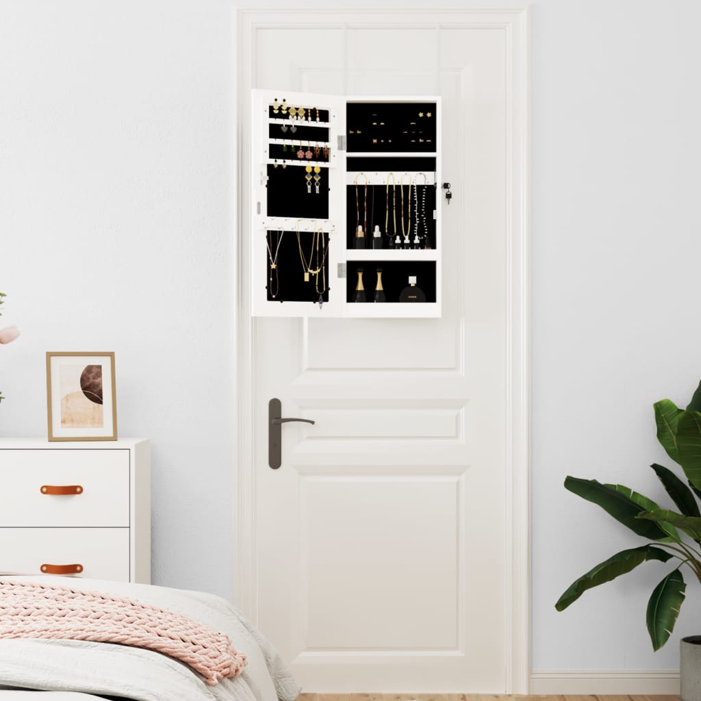vidaXL Schmuckschrank mit Spiegel Wandmontage Weiß 30x8,5x67 cm