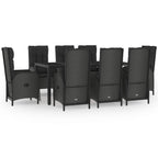 vidaXL 9-tlg. Garten-Essgruppe mit Kissen Schwarz und Grau Poly Rattan