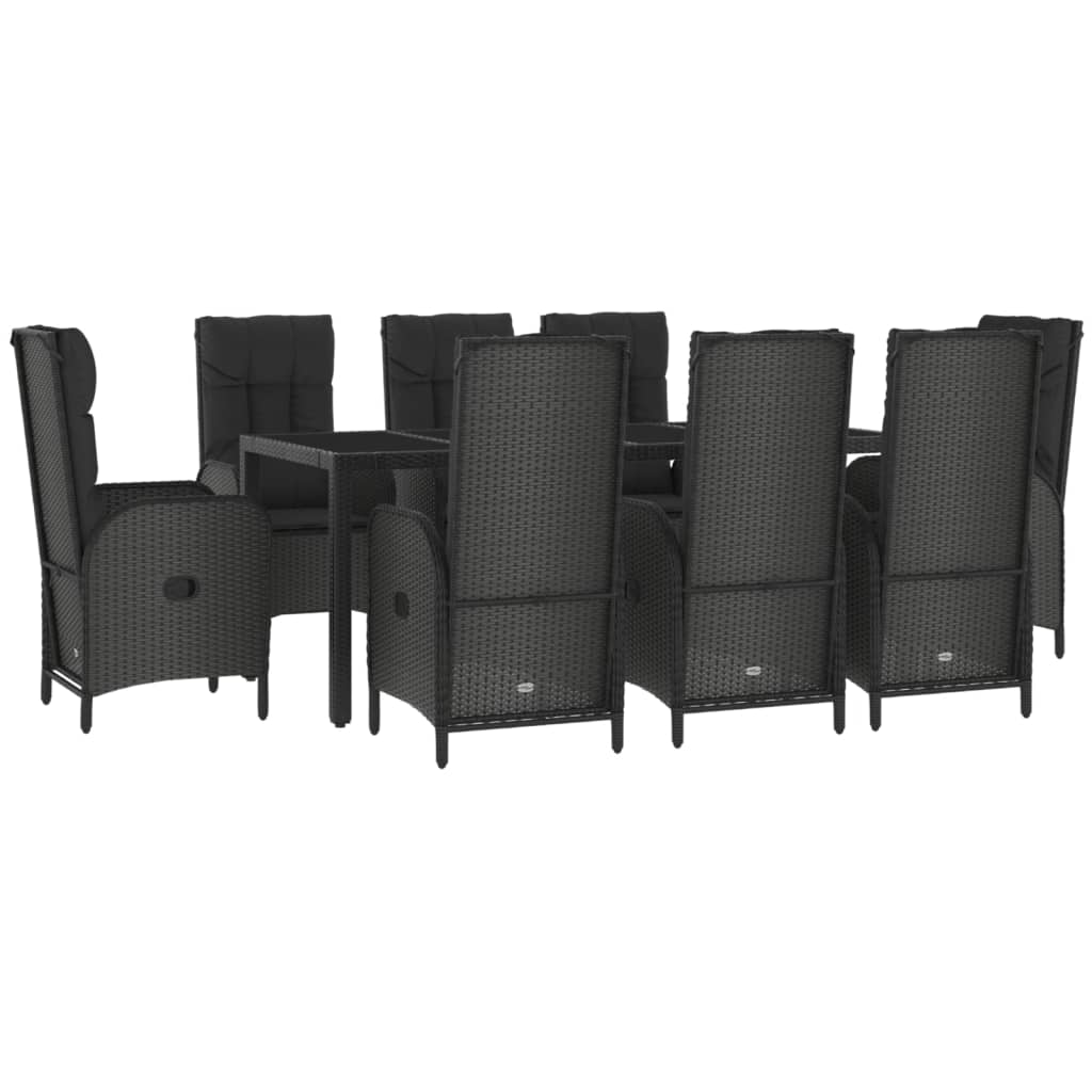 vidaXL 9-tlg. Garten-Essgruppe mit Kissen Schwarz und Grau Poly Rattan
