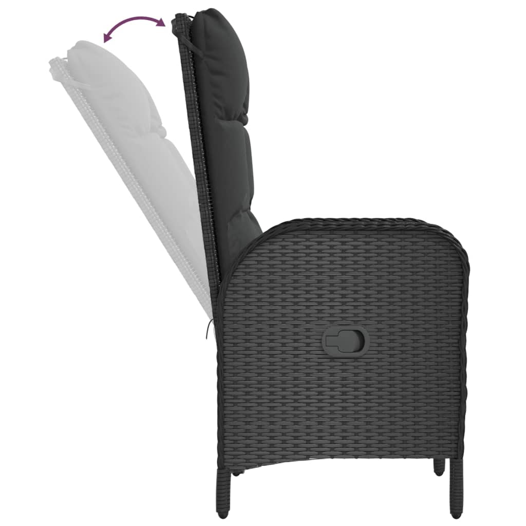 vidaXL 9-tlg. Garten-Essgruppe mit Kissen Schwarz und Grau Poly Rattan