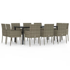 vidaXL 11-tlg. Garten-Essgruppe mit Kissen Schwarz & Grau Poly Rattan
