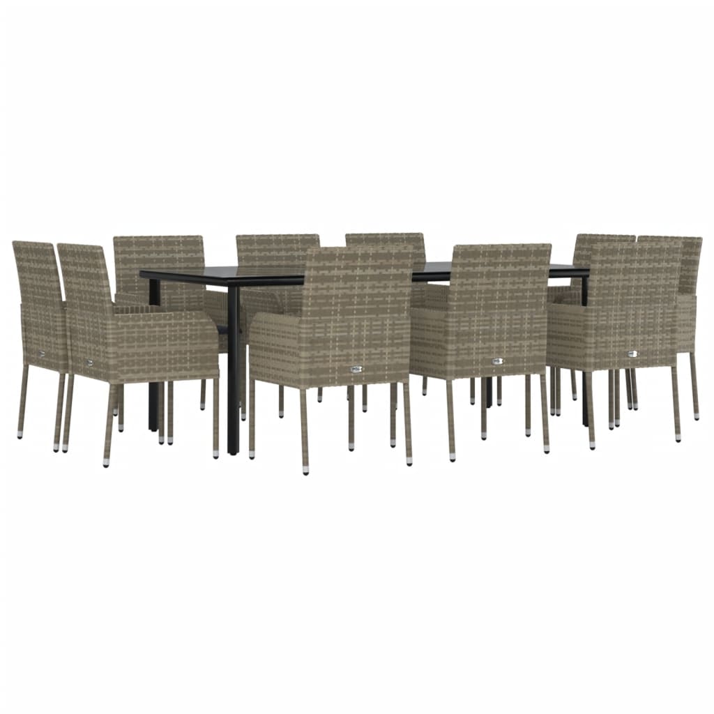 vidaXL 11-tlg. Garten-Essgruppe mit Kissen Schwarz & Grau Poly Rattan