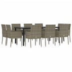 vidaXL 11-tlg. Garten-Essgruppe mit Kissen Schwarz & Grau Poly Rattan