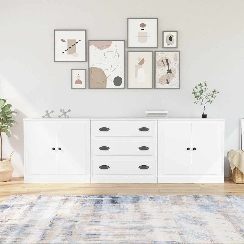 vidaXL Sideboards 3 Stk. Weiß Holzwerkstoff