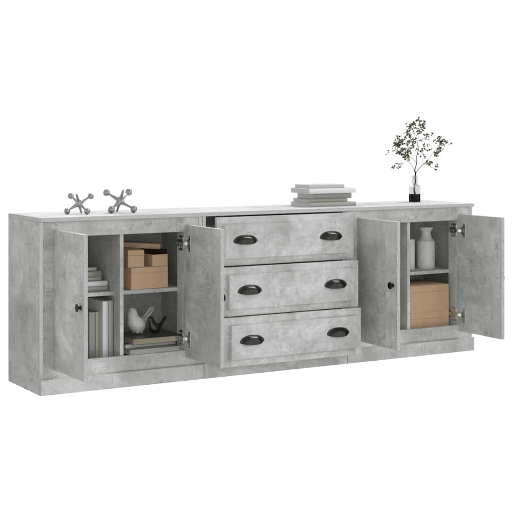 vidaXL Sideboards 3 Stk. Betongrau Holzwerkstoff