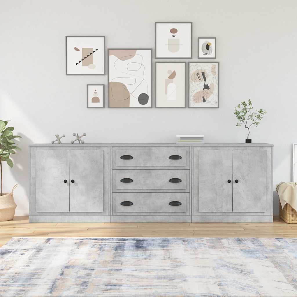 vidaXL Sideboards 3 Stk. Betongrau Holzwerkstoff