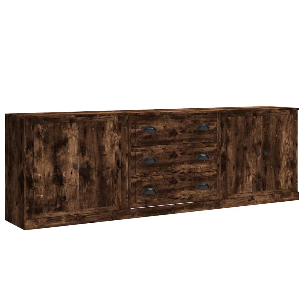 vidaXL Sideboards 3 Stk. Räuchereiche Holzwerkstoff