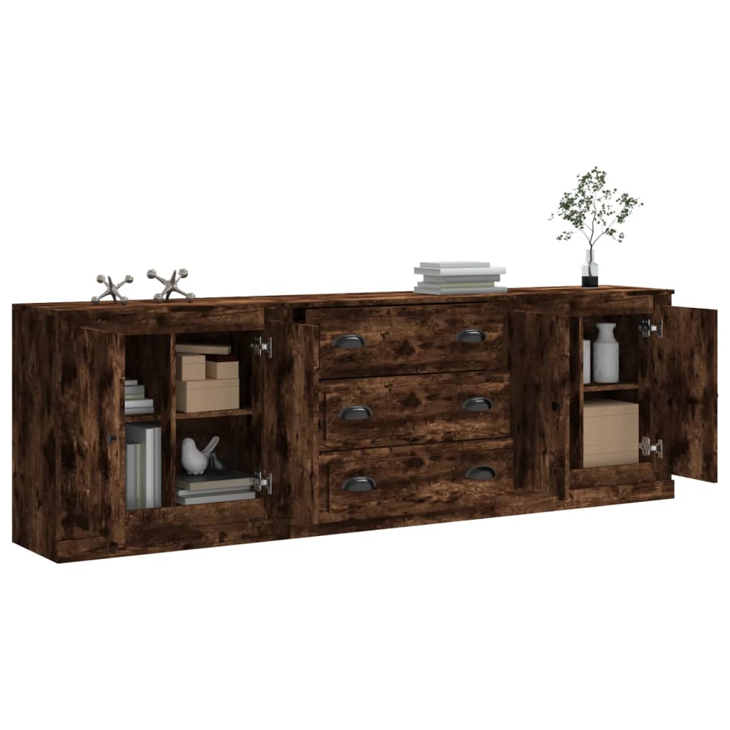 vidaXL Sideboards 3 Stk. Räuchereiche Holzwerkstoff