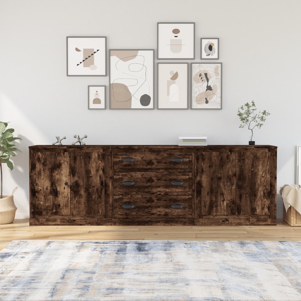 vidaXL Sideboards 3 Stk. Räuchereiche Holzwerkstoff