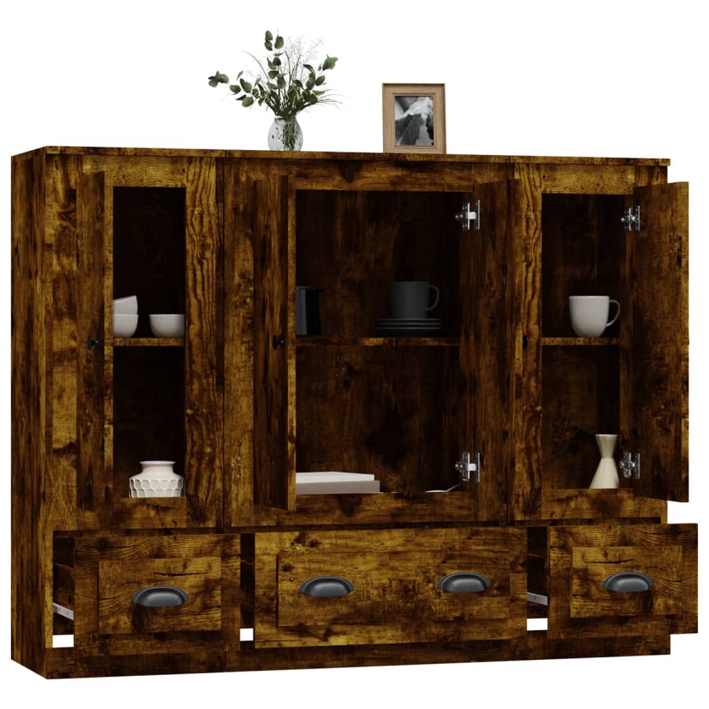 vidaXL Highboards 3 Stk. Räuchereiche Holzwerkstoff