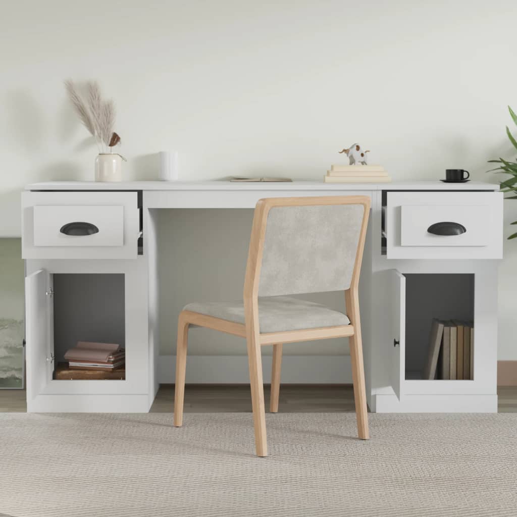 vidaXL Schreibtisch mit Stauraum Weiß Holzwerkstoff