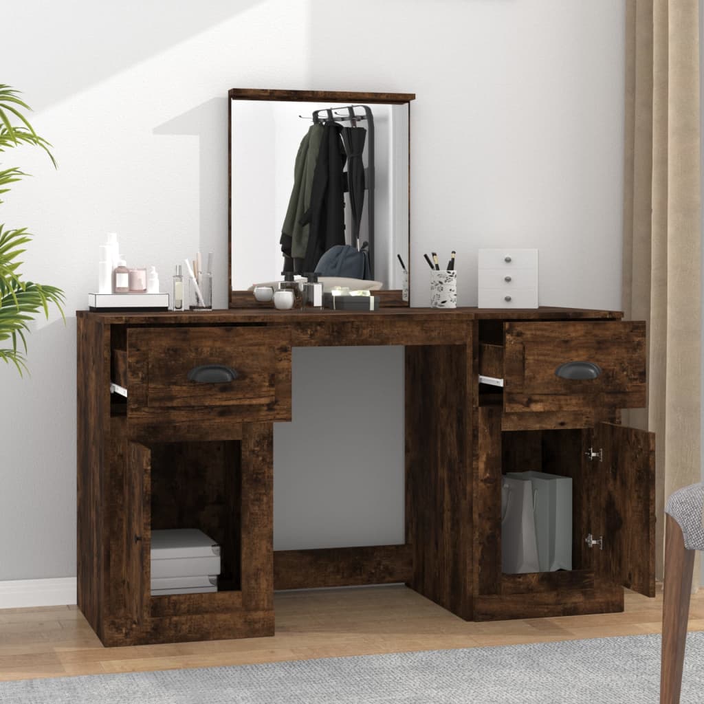 vidaXL Schminktisch mit Spiegel Räuchereiche 130x50x132,5 cm