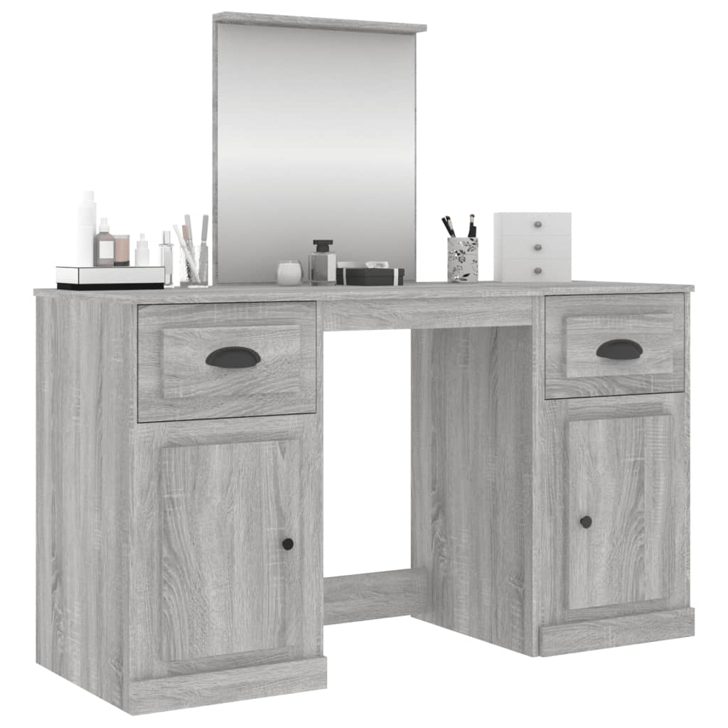 vidaXL Schminktisch mit Spiegel Grau Sonoma 130x50x132,5 cm