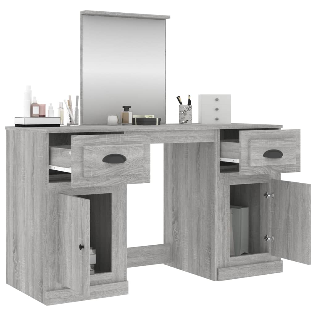 vidaXL Schminktisch mit Spiegel Grau Sonoma 130x50x132,5 cm
