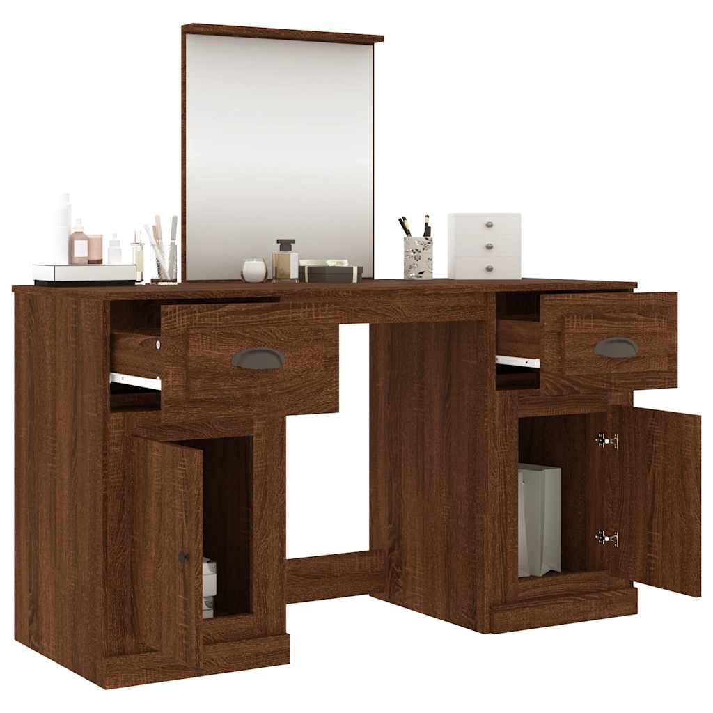 vidaXL Schminktisch mit Spiegel Braun Eichen-Optik 130x50x132,5 cm