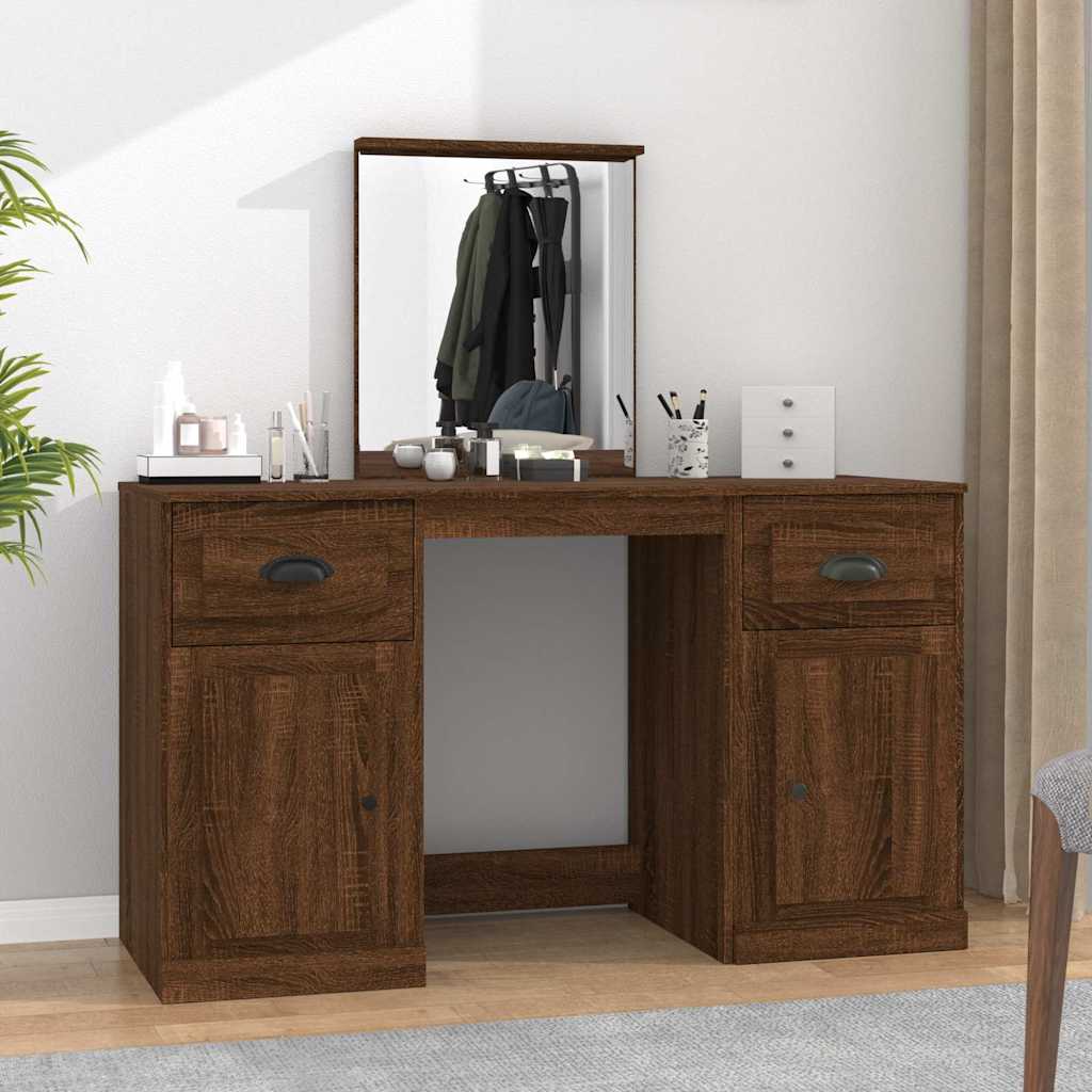 vidaXL Schminktisch mit Spiegel Braun Eichen-Optik 130x50x132,5 cm