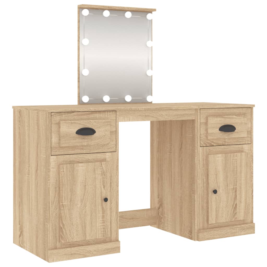 vidaXL Schminktisch mit LED-Leuchten Sonoma-Eiche 130x50x132,5 cm
