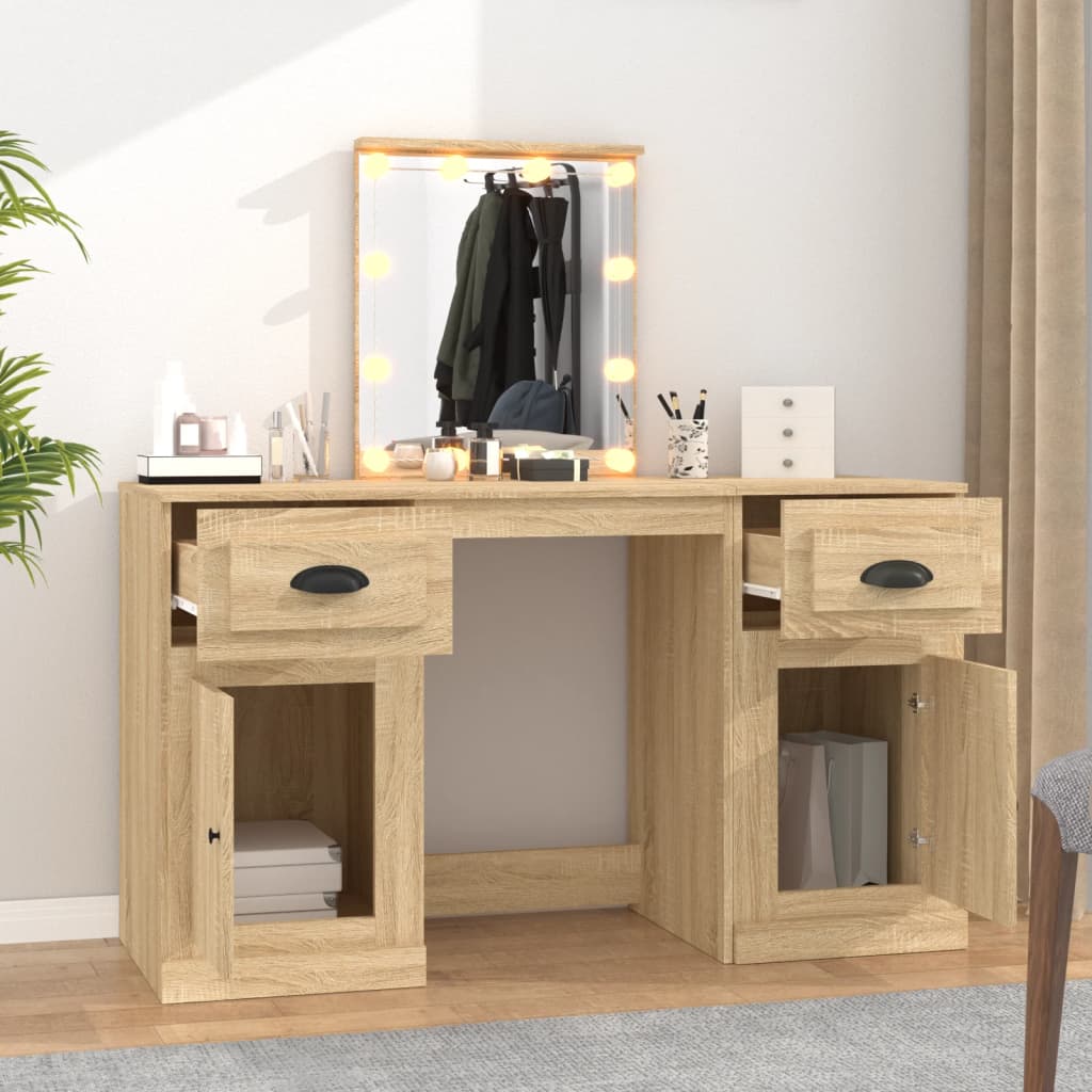 vidaXL Schminktisch mit LED-Leuchten Sonoma-Eiche 130x50x132,5 cm
