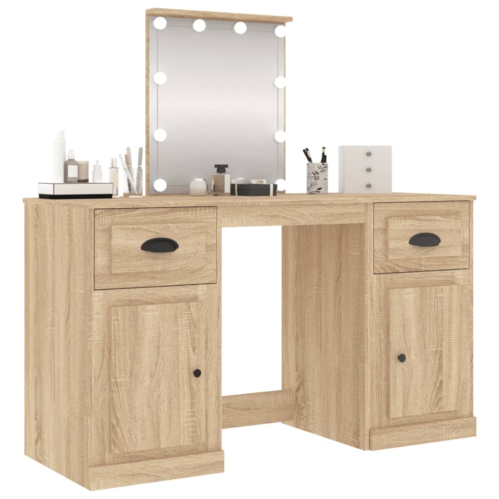 vidaXL Schminktisch mit LED-Leuchten Sonoma-Eiche 130x50x132,5 cm