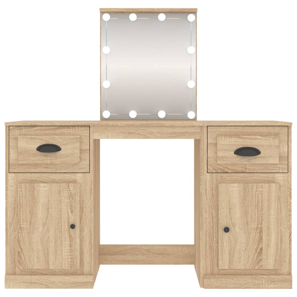 vidaXL Schminktisch mit LED-Leuchten Sonoma-Eiche 130x50x132,5 cm