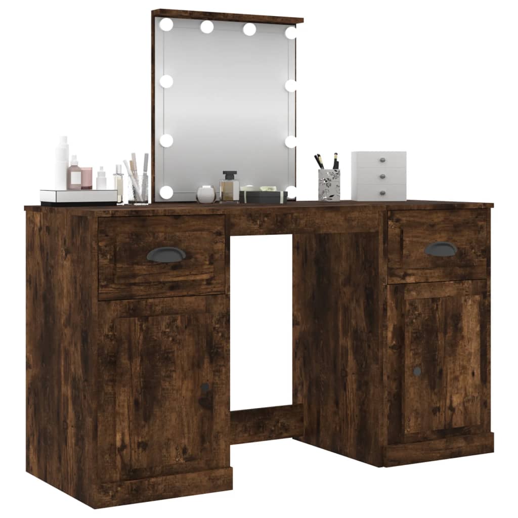 vidaXL Schminktisch mit LED-Leuchten Räuchereiche 130x50x132,5 cm