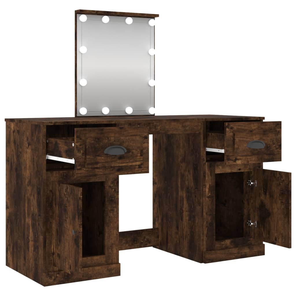 vidaXL Schminktisch mit LED-Leuchten Räuchereiche 130x50x132,5 cm