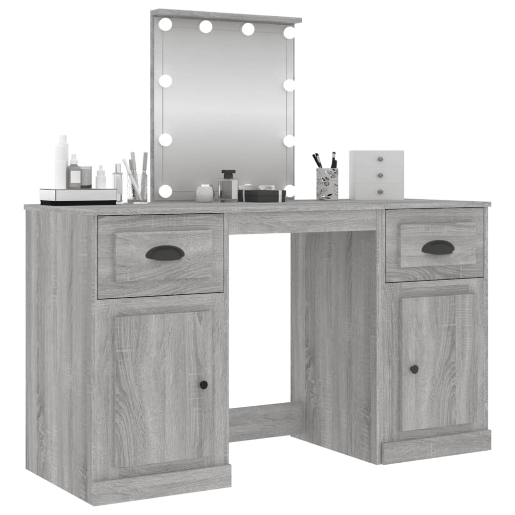 vidaXL Schminktisch mit LED-Leuchten Grau Sonoma 130x50x132,5 cm