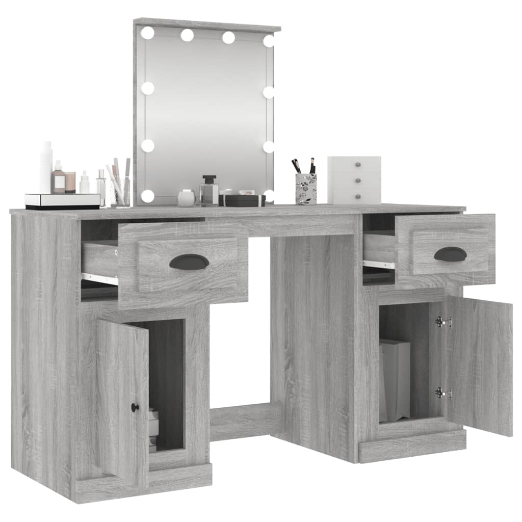 vidaXL Schminktisch mit LED-Leuchten Grau Sonoma 130x50x132,5 cm