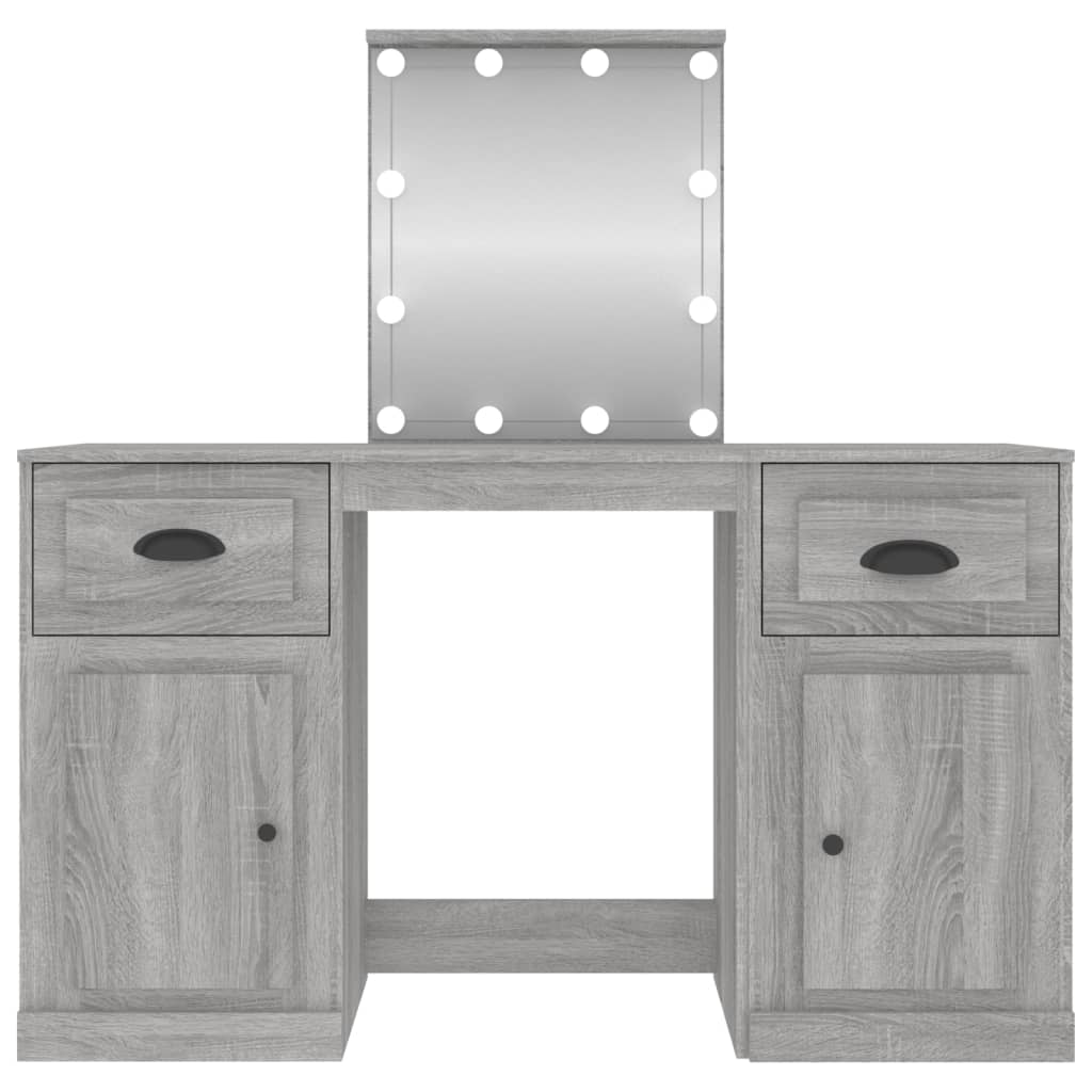 vidaXL Schminktisch mit LED-Leuchten Grau Sonoma 130x50x132,5 cm