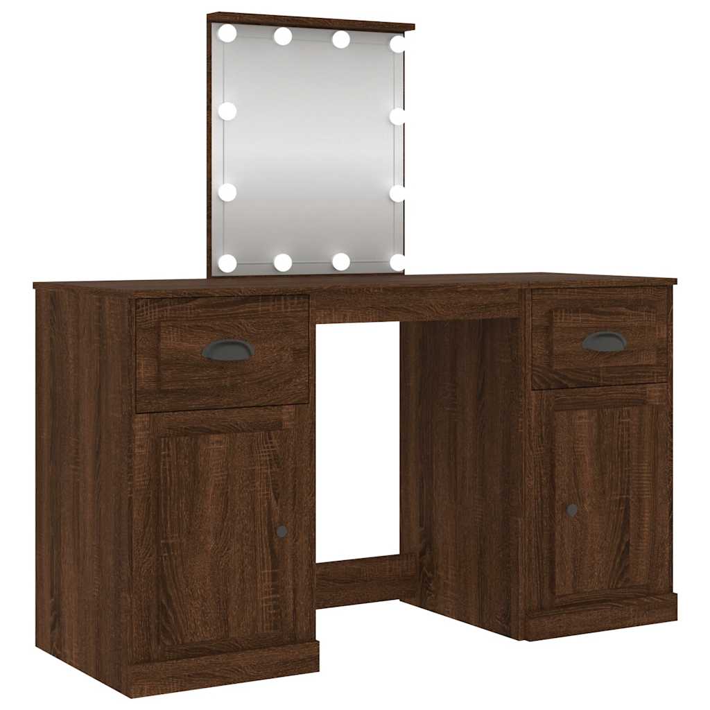 vidaXL Schminktisch mit LED-Leuchten Braun Eichen-Optik 130x50x132,5cm