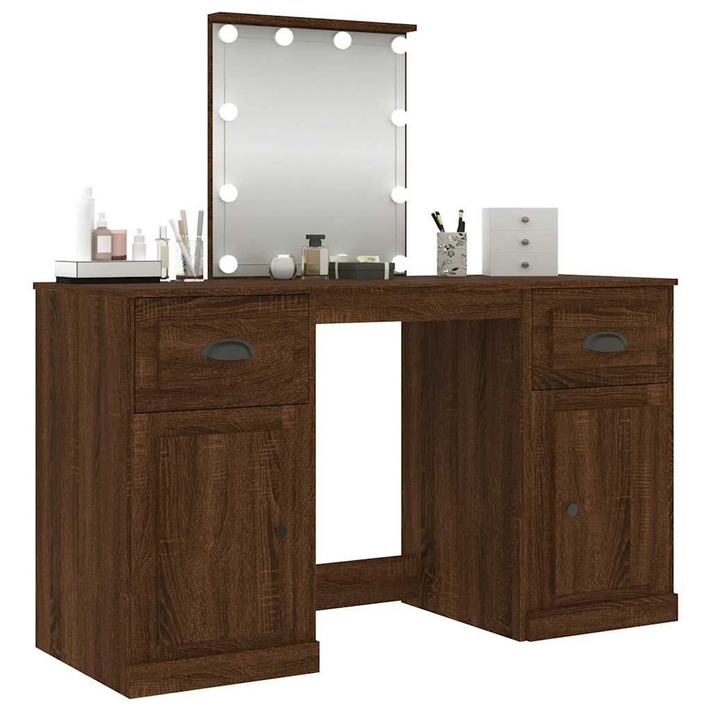 vidaXL Schminktisch mit LED-Leuchten Braun Eichen-Optik 130x50x132,5cm