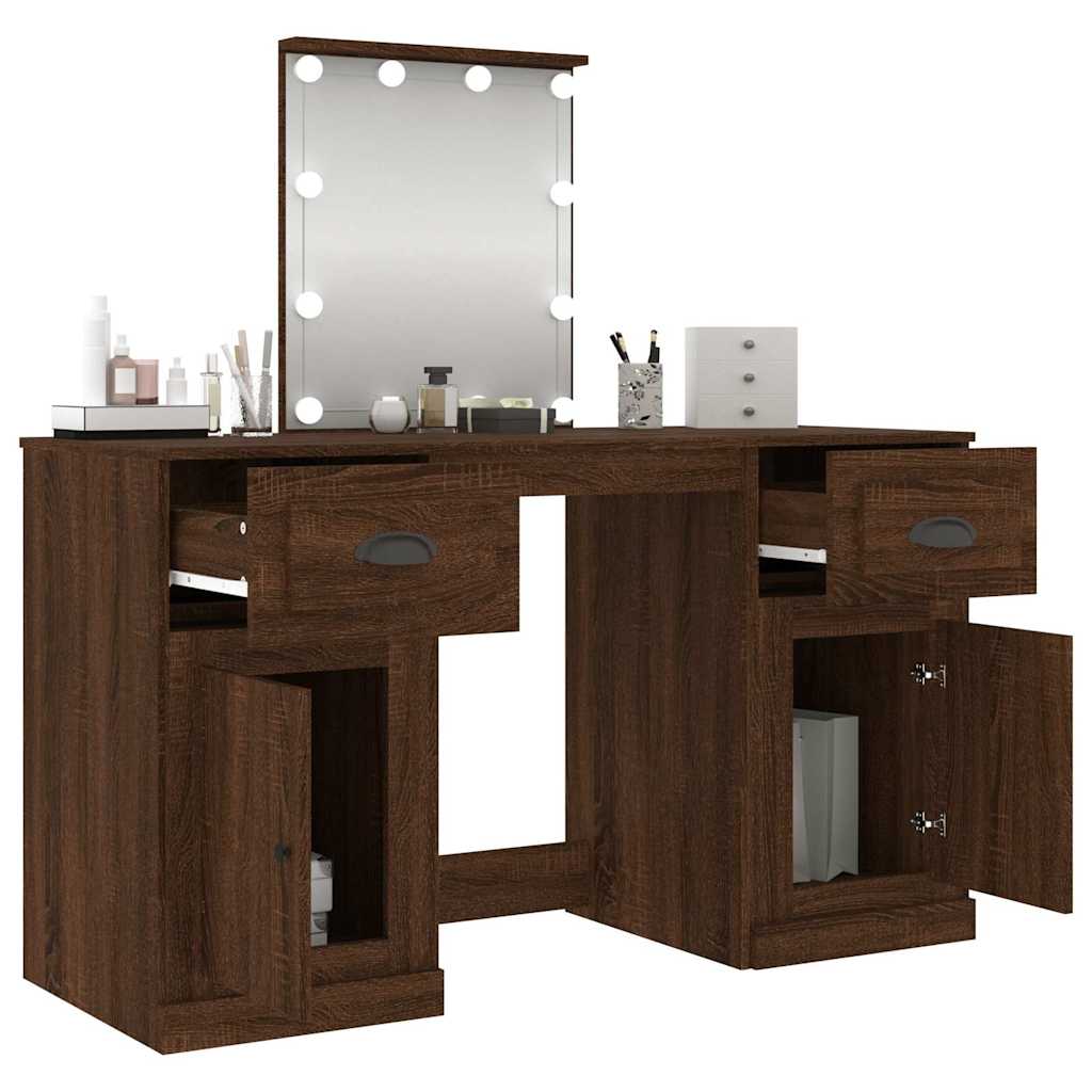 vidaXL Schminktisch mit LED-Leuchten Braun Eichen-Optik 130x50x132,5cm