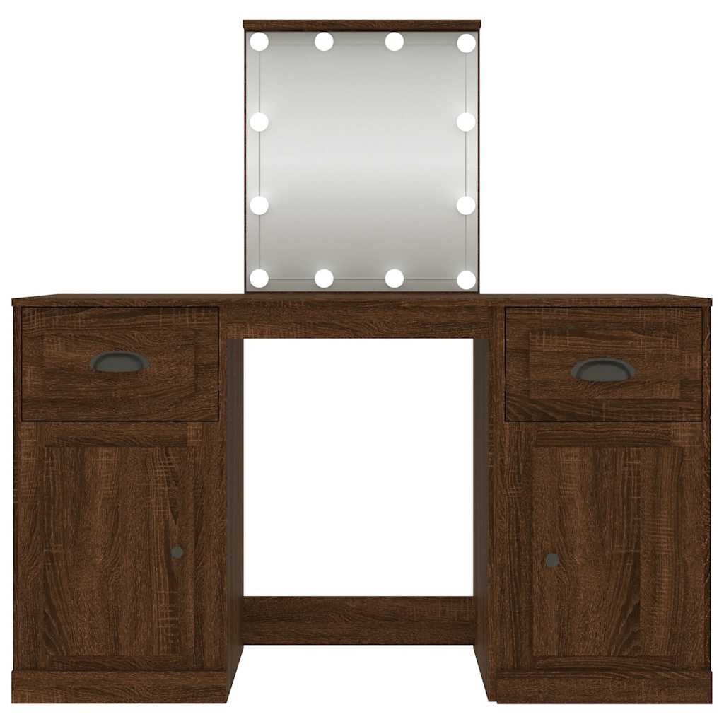 vidaXL Schminktisch mit LED-Leuchten Braun Eichen-Optik 130x50x132,5cm